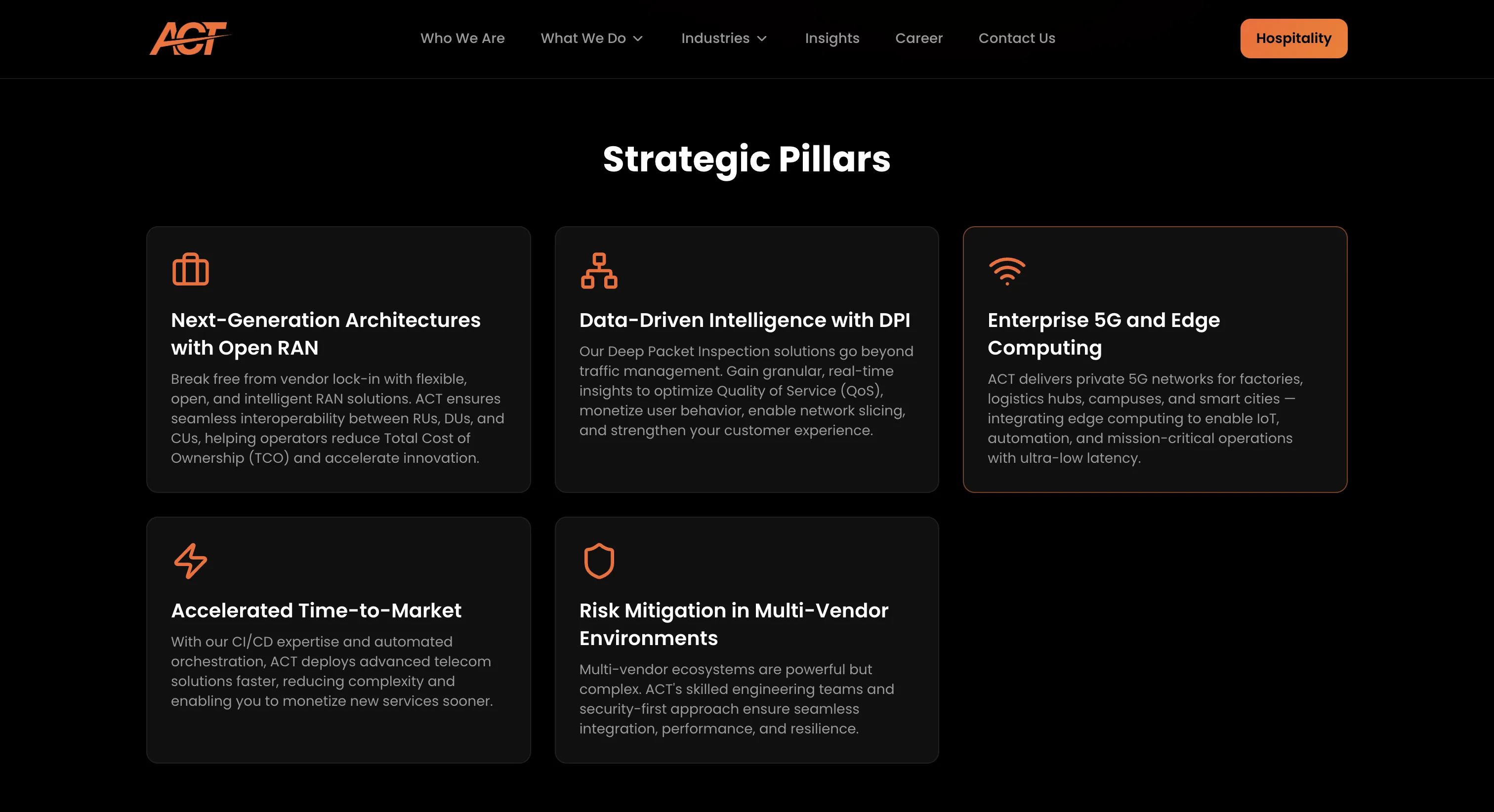ACT strategic pillars section for telecom