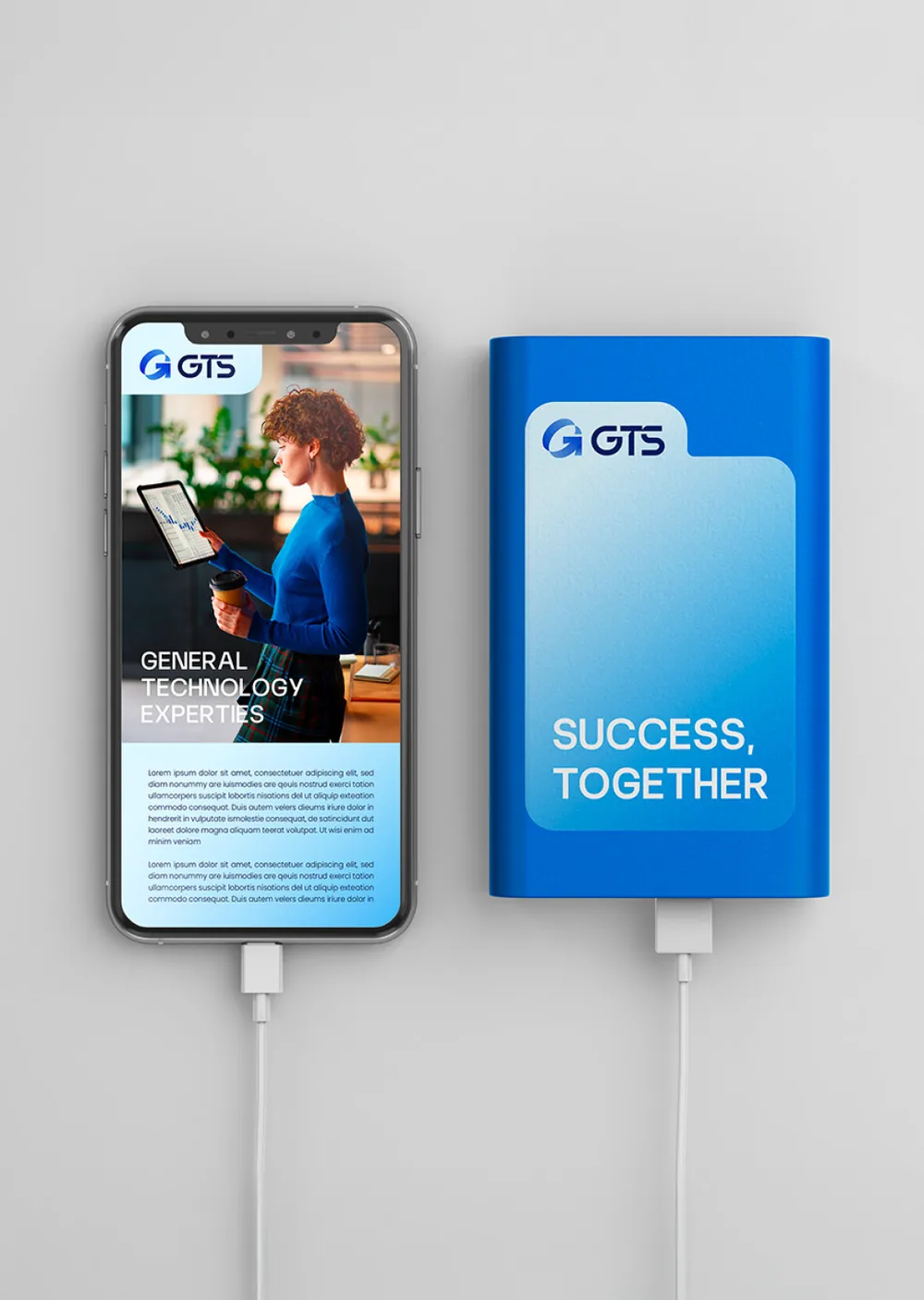 GTS Holding branded portable power bank with the line Success, Together