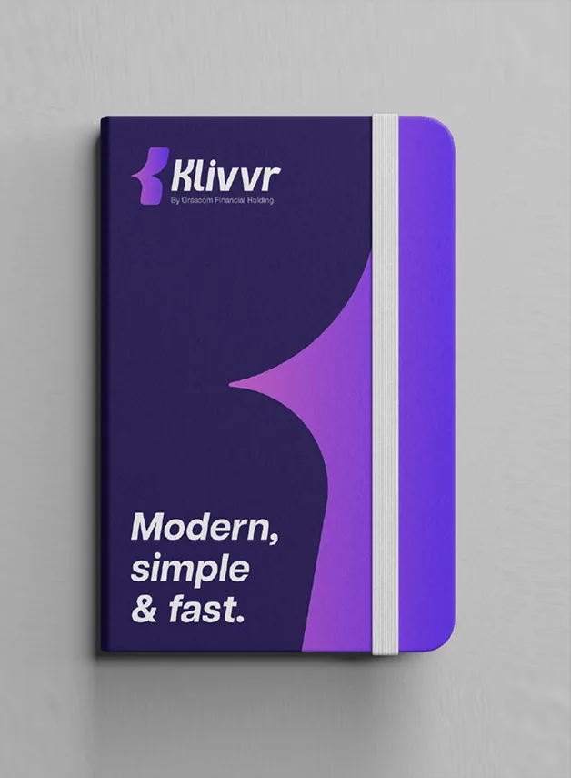Klivvr branded notebook with the line Modern, simple & fast
